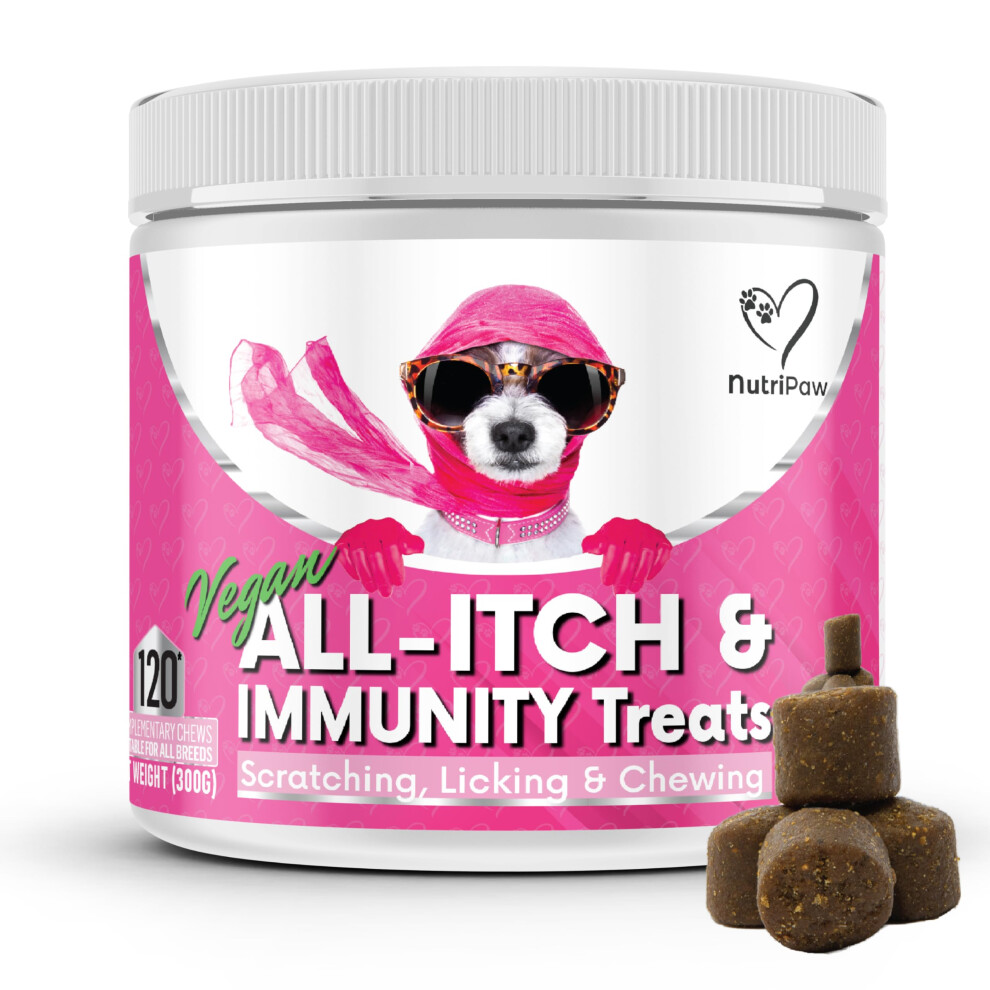 NutriPaw Vegan All-Itch Treats For Dogs - Soothe Itchy Paws, Eyes, Ears, Skin - Stop Itching, Licking, Scratching - Perfect for Small, Medium & Large