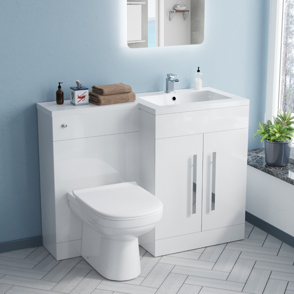Nes Home 1100mm White Right Hand Basin Vanity Unit & BTW Toilet Flat Pack-image-OPC-PFXMBZK-NEW