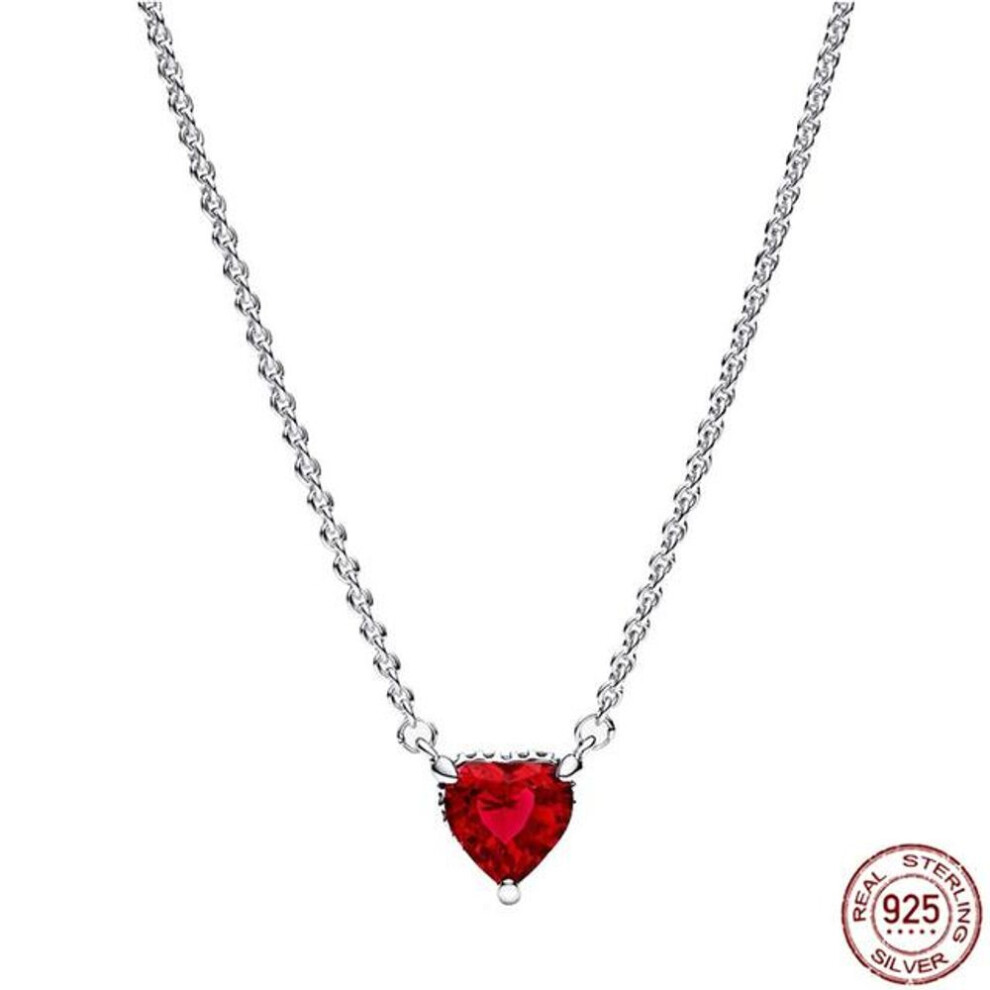 (orange) New 925 Sterling Silver Classic Heart Shaped Round Pendant Necklace Fit Original Pandora Beaded Diy Women &apos;s Jewelry Gift