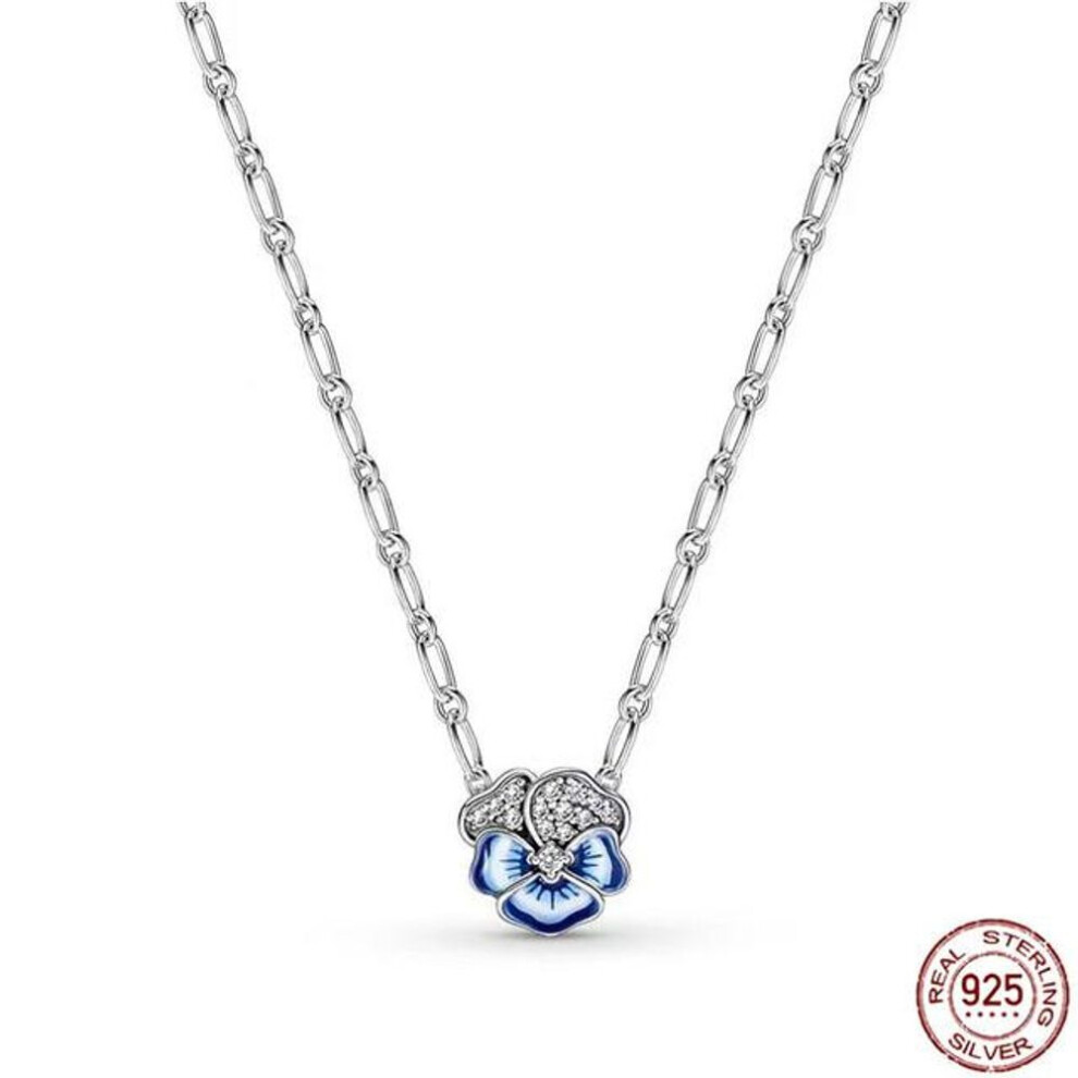 (gray) New 925 Sterling Silver Classic Heart Shaped Round Pendant Necklace Fit Original Pandora Beaded Diy Women 'S Jewelry Gift
