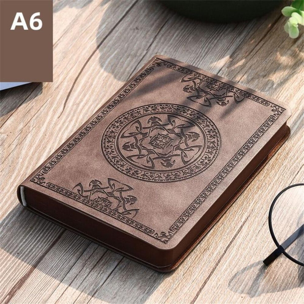 (khaki, A6) Portable Vintage Pattern Pu Leather Notebook Diary Notepad Stationery Gift