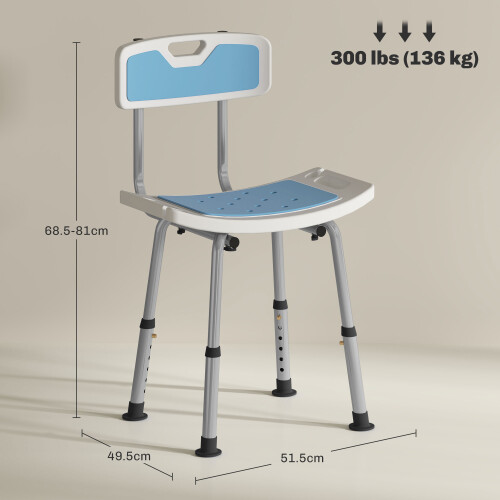 Homcom HOMCOM Shower Stool for Elderly Disabled Adjustable Shower Stool Light Blue 2