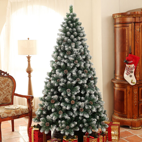 Homcom HOMCOM 7ft Artificial Pine Christmas Tree with Pinecones, Steel Base 1