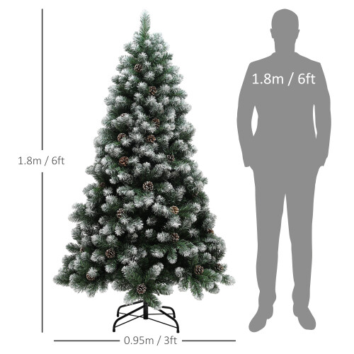 Homcom HOMCOM 6ft Artificial Pine Christmas Tree with Pinecones, Steel Base 2