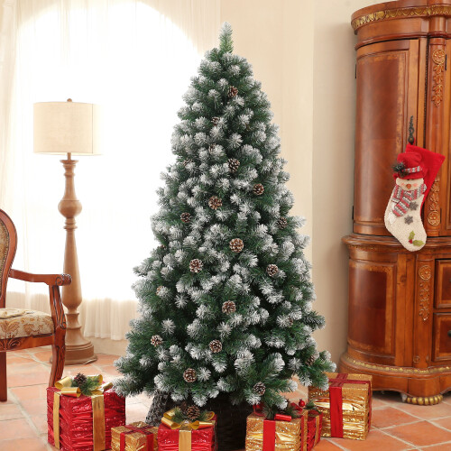 Homcom HOMCOM 6ft Artificial Pine Christmas Tree with Pinecones, Steel Base 1