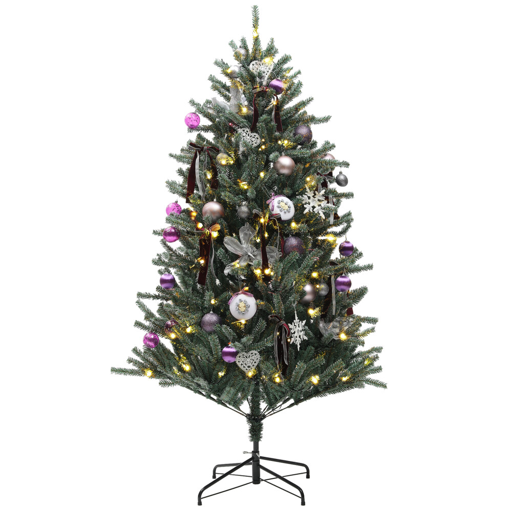 Homcom 6Ft Artificial Prelit Christmas Tree W/ Led Lights, Ornaments Purple