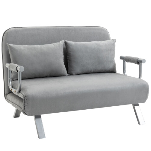 Homcom HOMCOM Fabric Convertible 2 Seater Sofa Bed w/ 2 Pillows, Light Grey