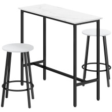 HOMCOM 3 Piece Bar Table Set for 2 with Stools Steel Frame Footrest White
