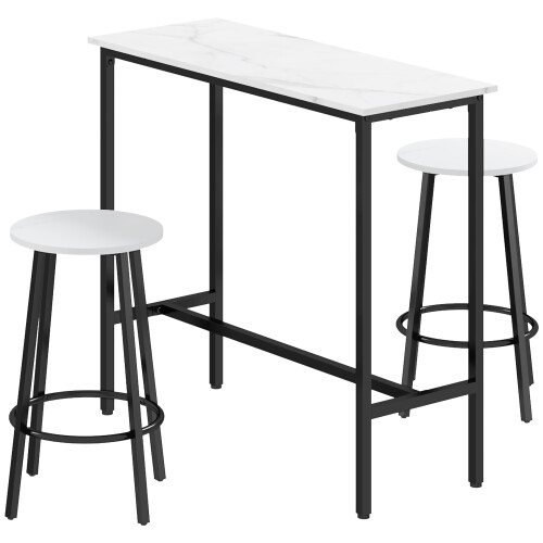 Homcom HOMCOM 3 Piece Bar Table Set for 2 with Stools Steel Frame Footrest White