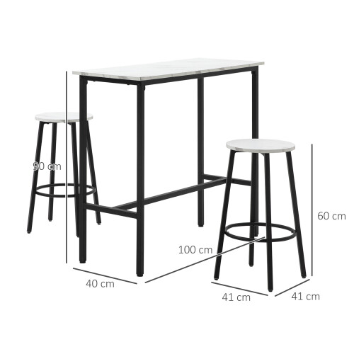 Homcom HOMCOM 3 Piece Bar Table Set for 2 with Stools Steel Frame Footrest White 2