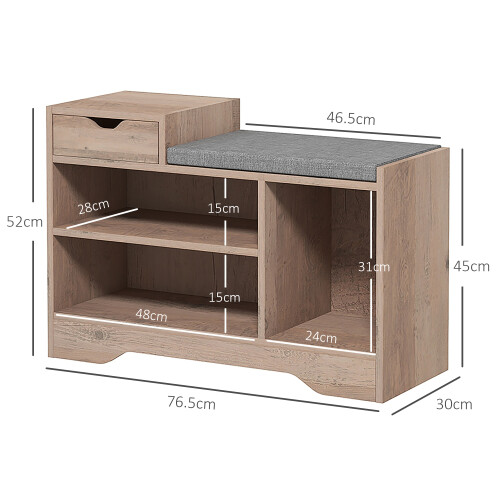Homcom HOMCOM Upholstered Entryway Shoe Bench with Storage Drawer Distressed Grey 2