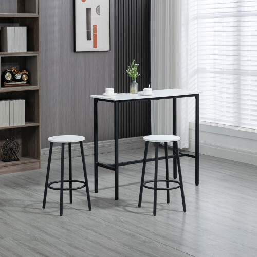 Homcom HOMCOM 3 Piece Bar Table Set for 2 with Stools Steel Frame Footrest White 1