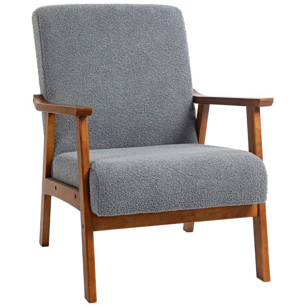 Homcom Boucle Accent Chair Armchair W/ Wide Seat For Living Room Bedroom, Grey