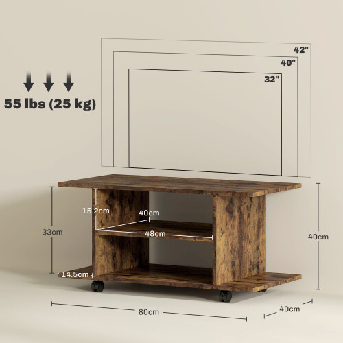 Homcom HOMCOM Modern TV Cabinet Stand Storage Shelves Table Mobile Rustic Brown 2