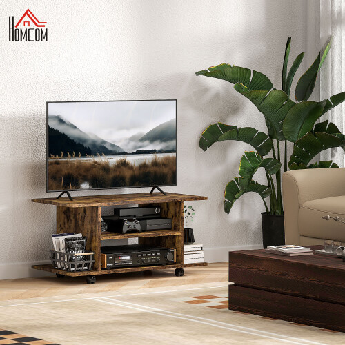 Homcom HOMCOM Modern TV Cabinet Stand Storage Shelves Table Mobile Rustic Brown 1