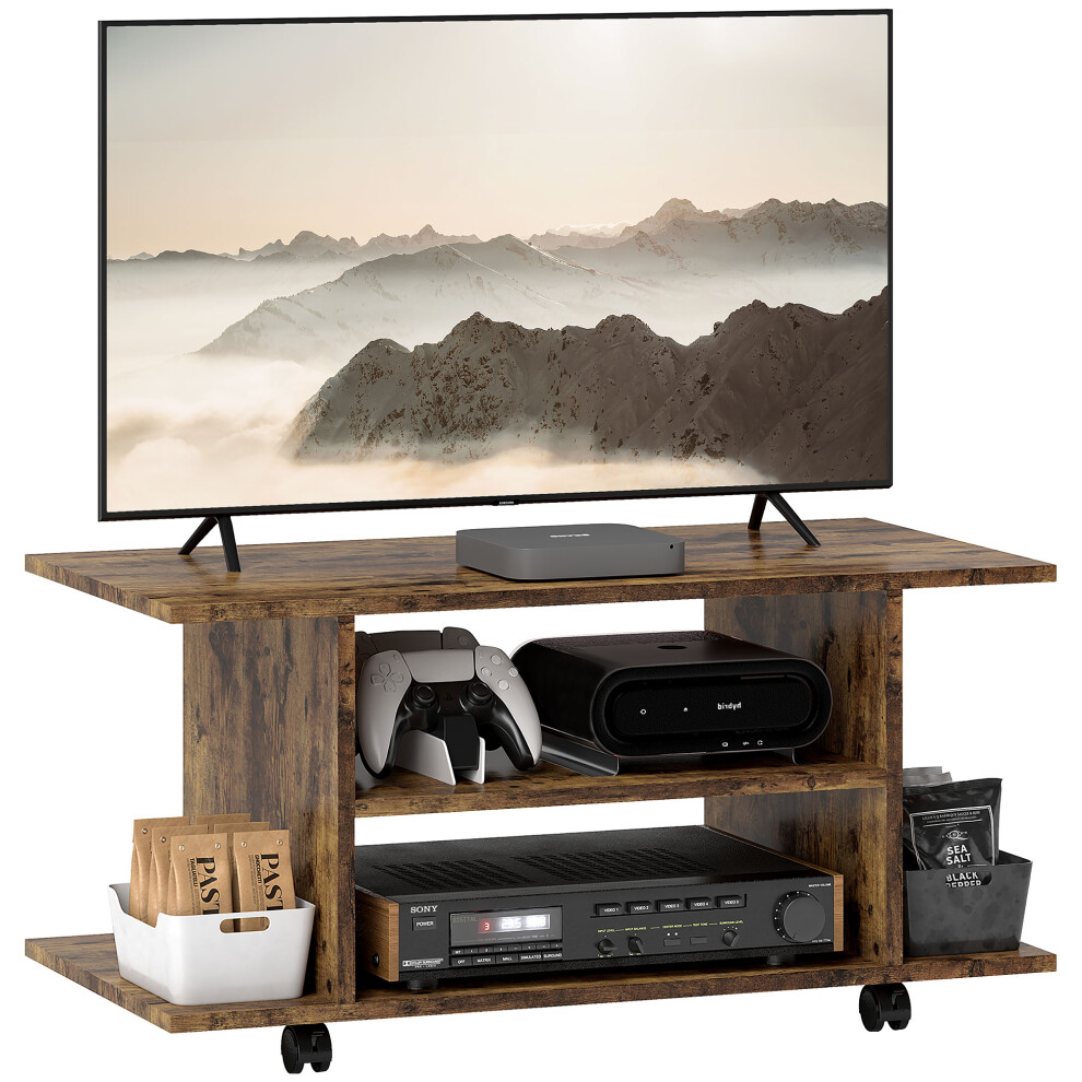 Homcom Modern Tv Cabinet Stand Storage Shelves Table Mobile Rustic Brown