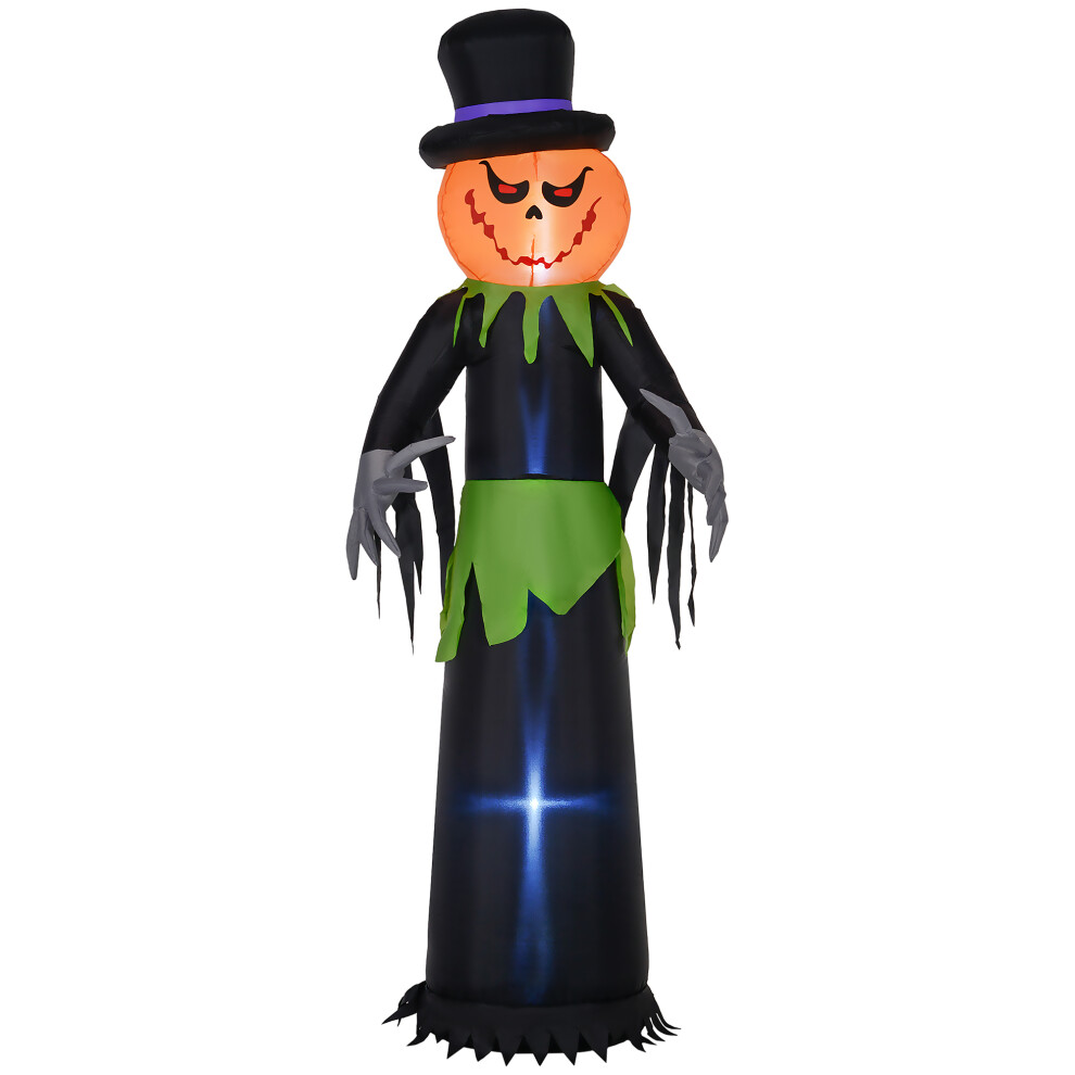Outsunny 8Ft Tall Halloween Inflatable Pumpkin Ghost In A Hat Decoration