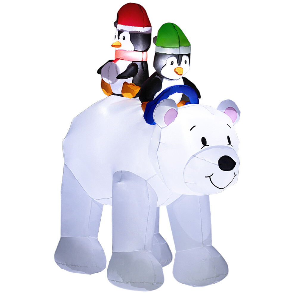 Outsunny Unisex White 6.4Ft Christmas Inflatable Two Penguins Riding On Polar Bear In - Image 3