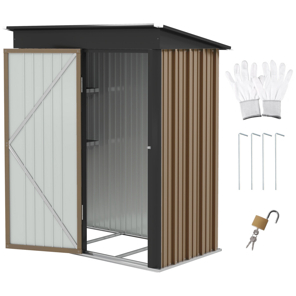 Outsunny Steel Garden Shed, Small Lean-To Shed For Bike, 5X3 Ft Brown