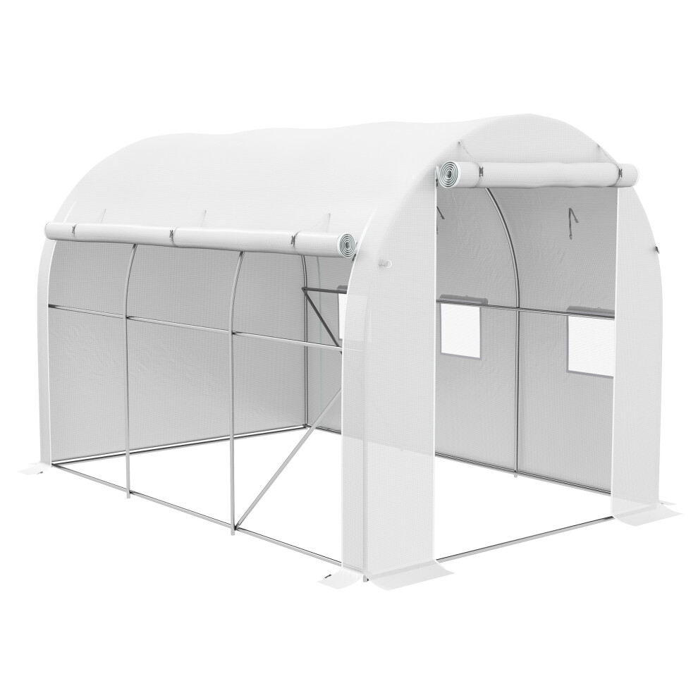 Outsunny White Polytunnel Greenhouse With Pe Cover, Galvanised Steel Frame, - Image 3