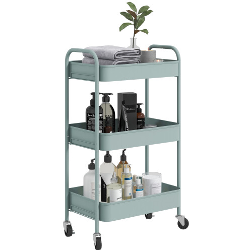 Homcom HOMCOM 3 Tier Rolling Utility Cart with 3 Mesh Basket, Light Blue