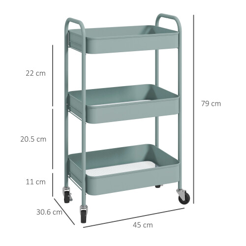 Homcom HOMCOM 3 Tier Rolling Utility Cart with 3 Mesh Basket, Light Blue 2