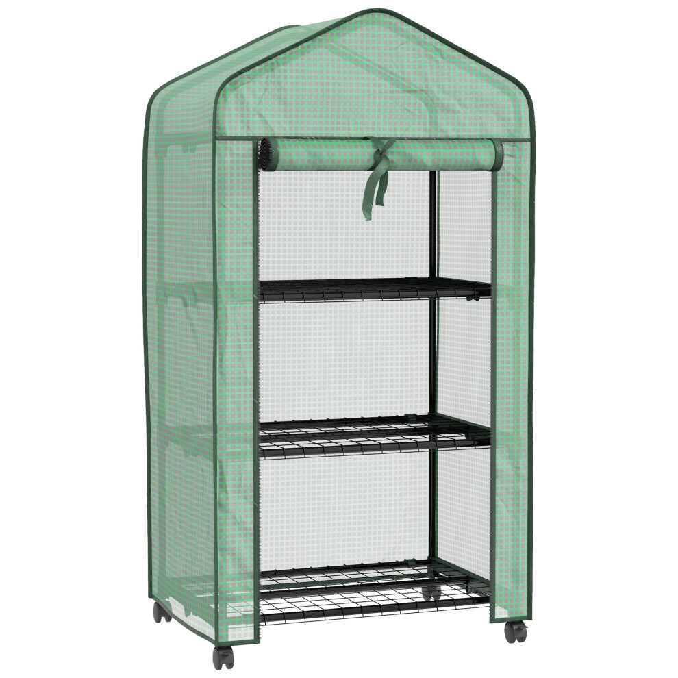 New Outsunny Portable Mini House With Roll-Up Door And Wheels, Green