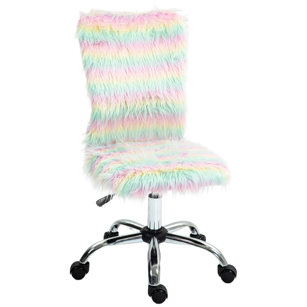 HOMCOM Fluffy Makeup Vanity Chair with No Arm, Swivel Wheels, Multicolour