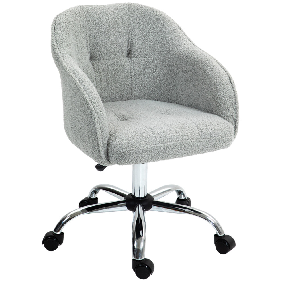 HOMCOM Fluffy Vanity Chair for Desk, with Height Adjustable, Wheels, Grey