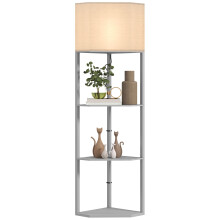 HOMCOM Corner Modern Floor Lamp with Shelves for Living Room, Bedroom, Grey
