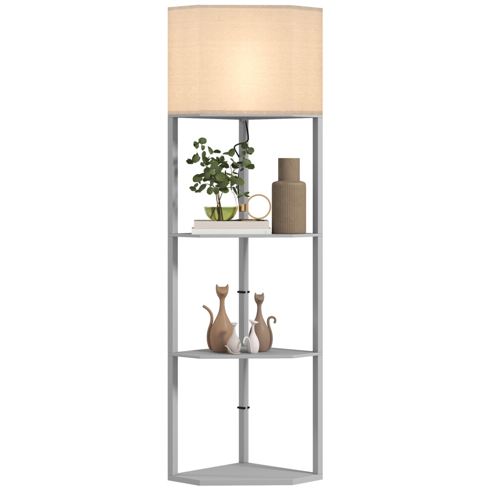 Homcom Corner Modern Floor Lamp With Shelves For Living Room, Bedroom, Grey