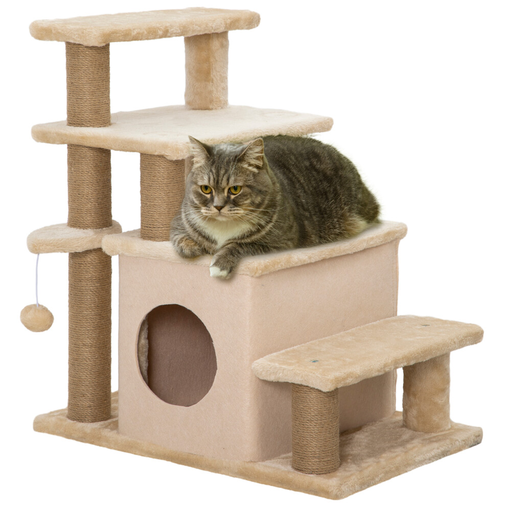 PawHut Dog Steps For Bed 4 Step Pet Stairs Cat House With Detachable Cover