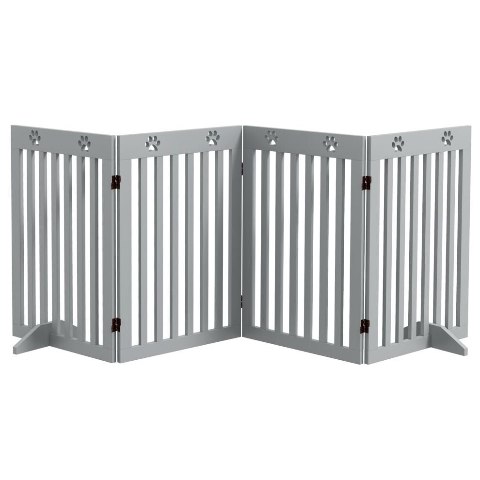 Pawhut Pet Gate Foldable Fence Freestanding Dog Barrier W/ Support Feet Grey