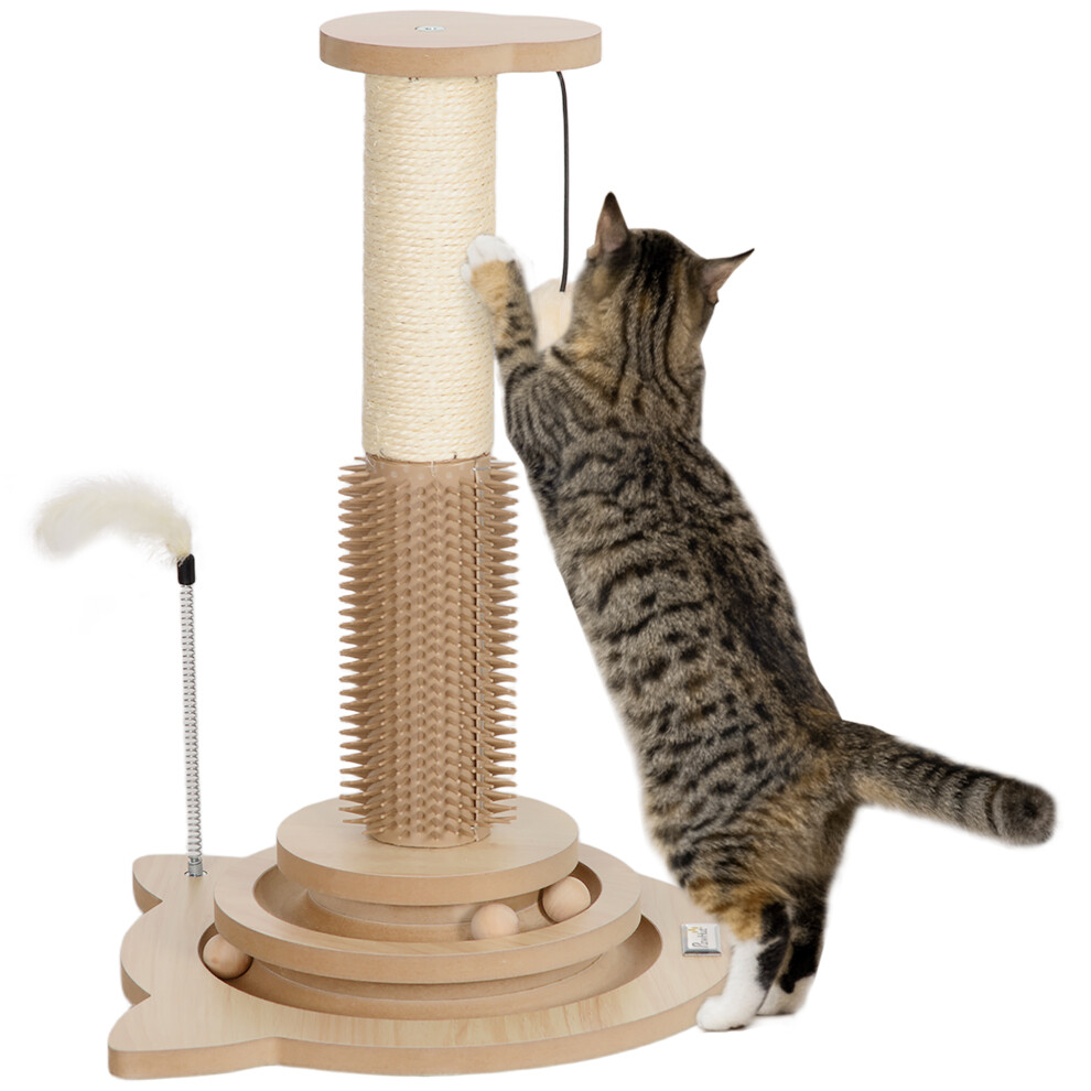 Pawhut 49Cm Cat Scratching Post With Interactive Track Ball For Indoors
