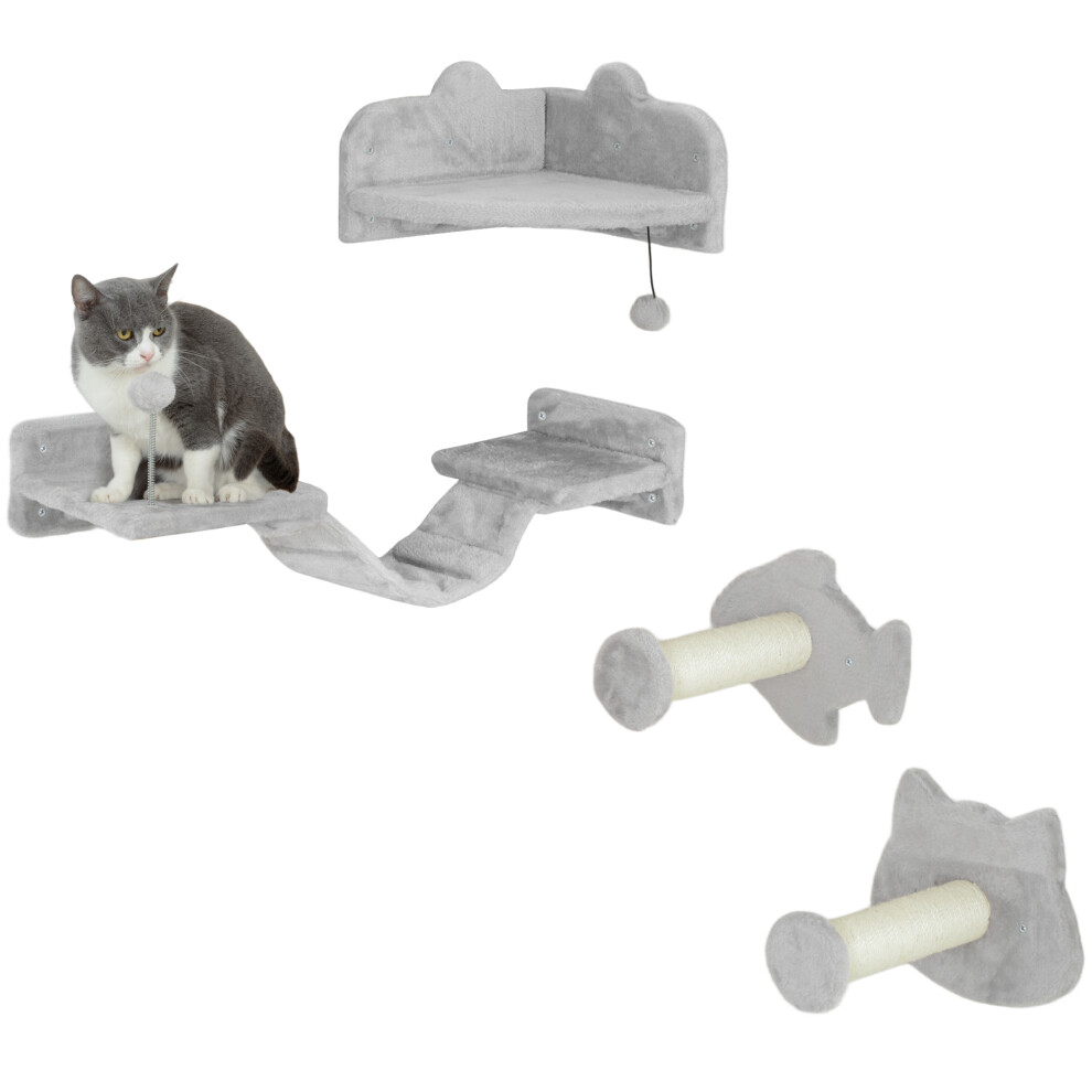 PawHut 4-Piece Cat Wall Shelves with Steps, Ladder, Jumping Platforms