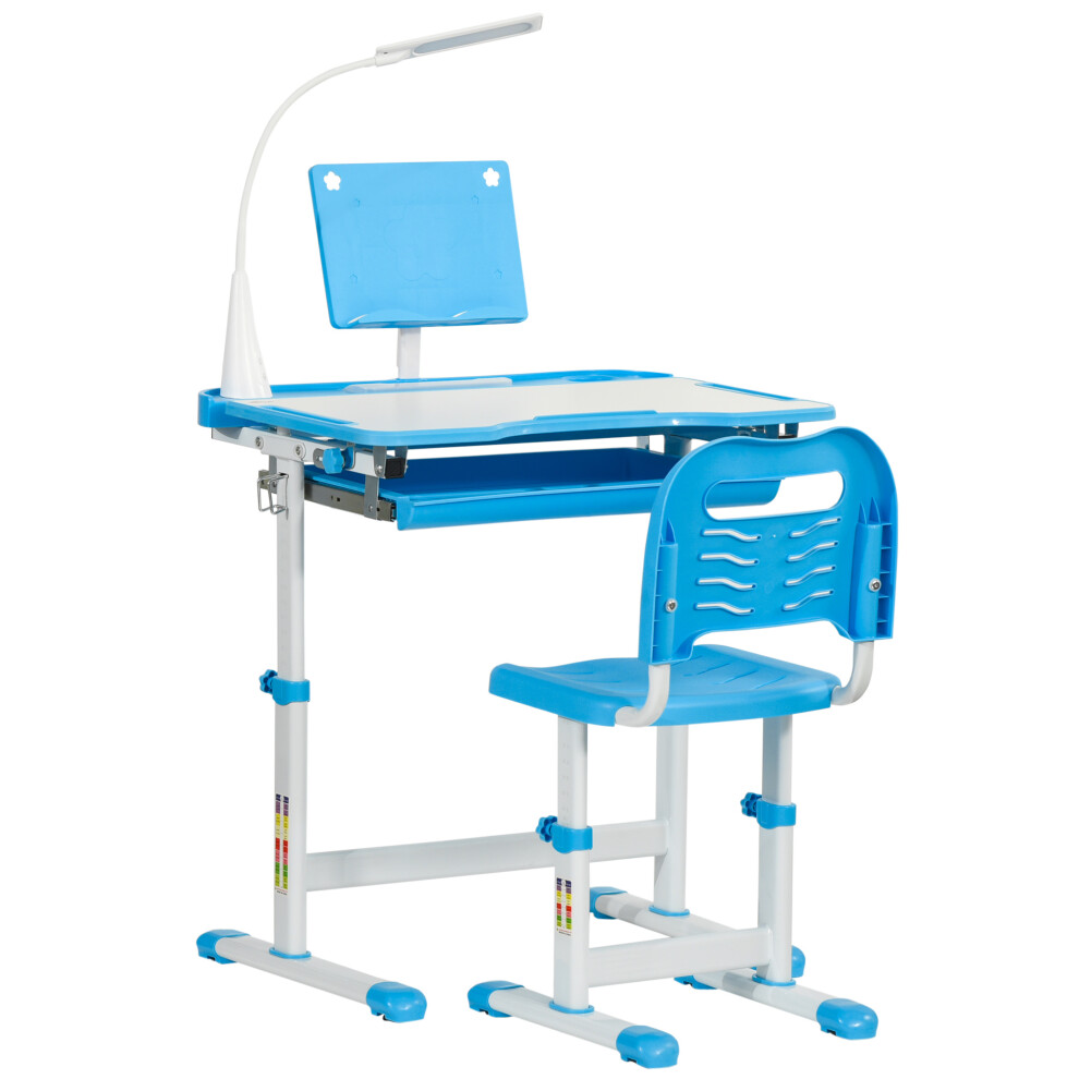 HOMCOM Kids Study Desk and Chair Set w/ USB Lamp, Adjustable Height, Blue-image-OPC-PFXN5N8-NEW