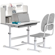 AIYAPLAY Kids Desk and Chair Set w/ Tiltable Desktop, Reading Rack, Grey