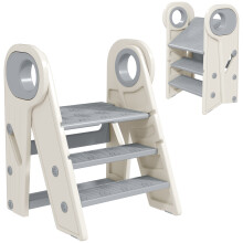 AIYAPLAY Toddler Tower, Foldable and Adjustable, with Handle, Non-Slip, Grey