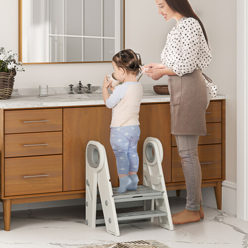 AIYAPLAY Toddler Tower, Foldable and Adjustable, with Handle, Non-Slip, Grey 2