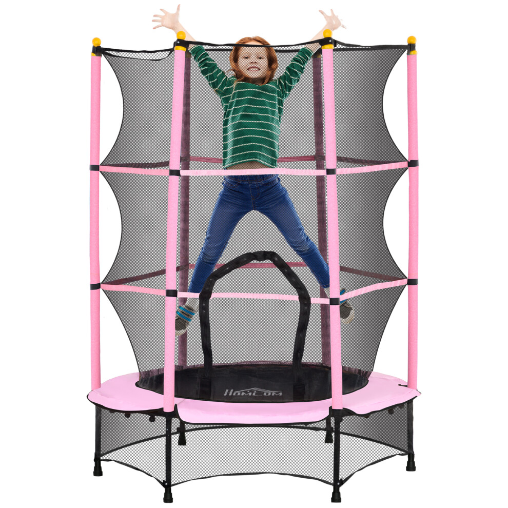 Homcom 4.6Ft Kids Trampoline With Safety Enclosure For Ages 3-10 Years, Pink