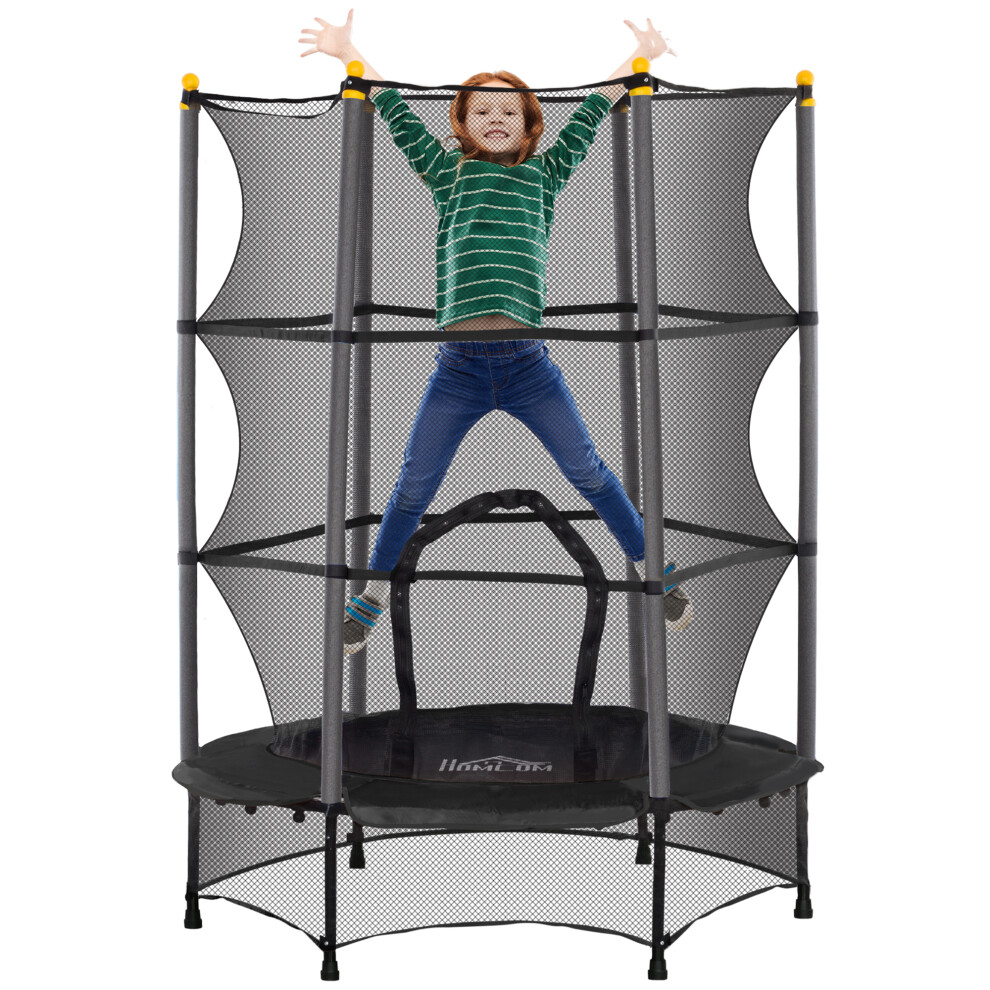 Homcom 4.6Ft Kids Trampoline With Safety Enclosure For Ages 3-10 Years Black