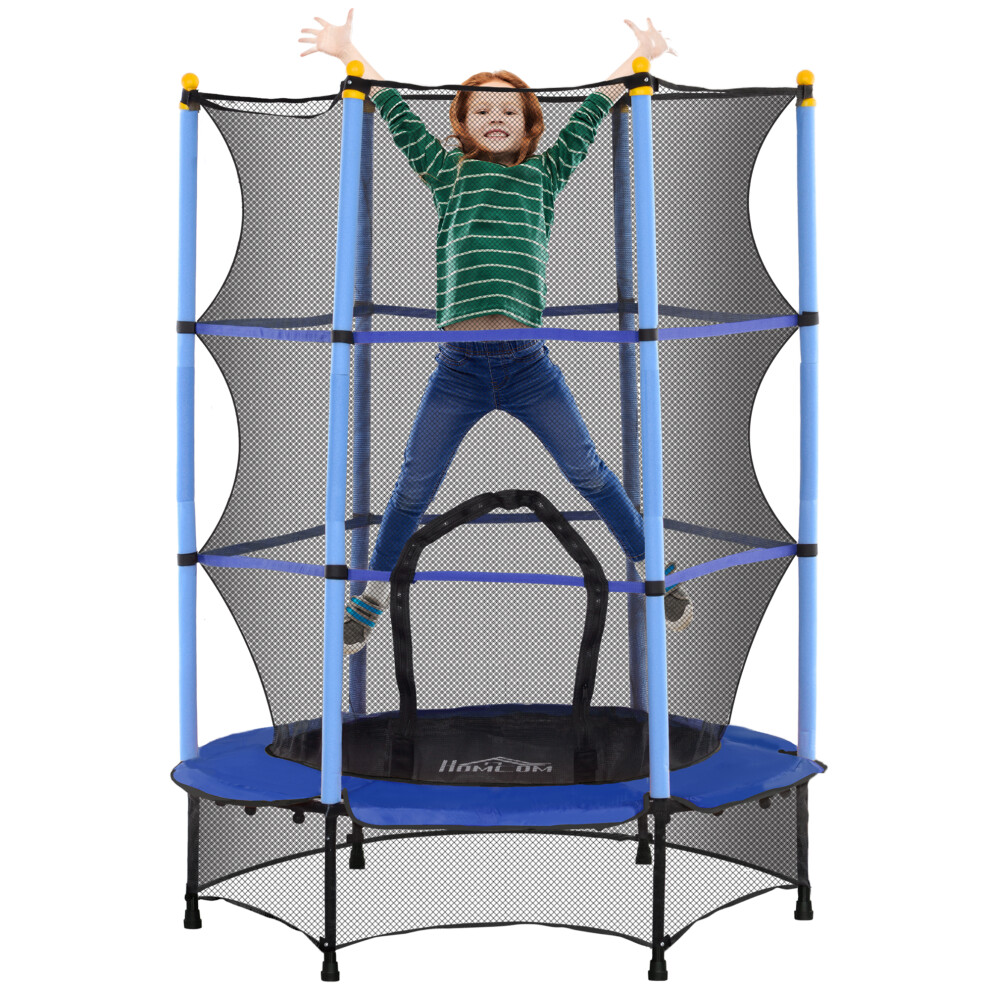 Homcom 4.6Ft Kids Trampoline With Safety Enclosure For Ages 3-10 Years Blue