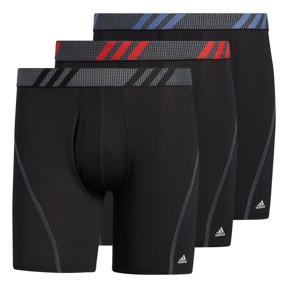 Adidas Men's Sport Performance Mesh Boxer Brief Underwear (3-pack) Black/Vivid Red/Crew Blue X-Large