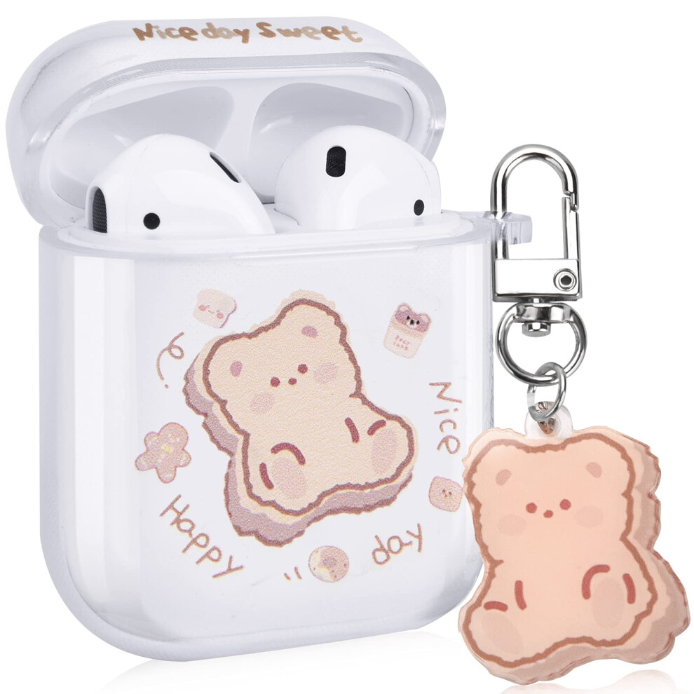 Clear Airpods Case With Bear Keychain Cute Cartoon Bear Design Full Protective Silicone Cover Compatiable With Airpod 2&1 Case For Kids And Womens (Br Brown 663376512234