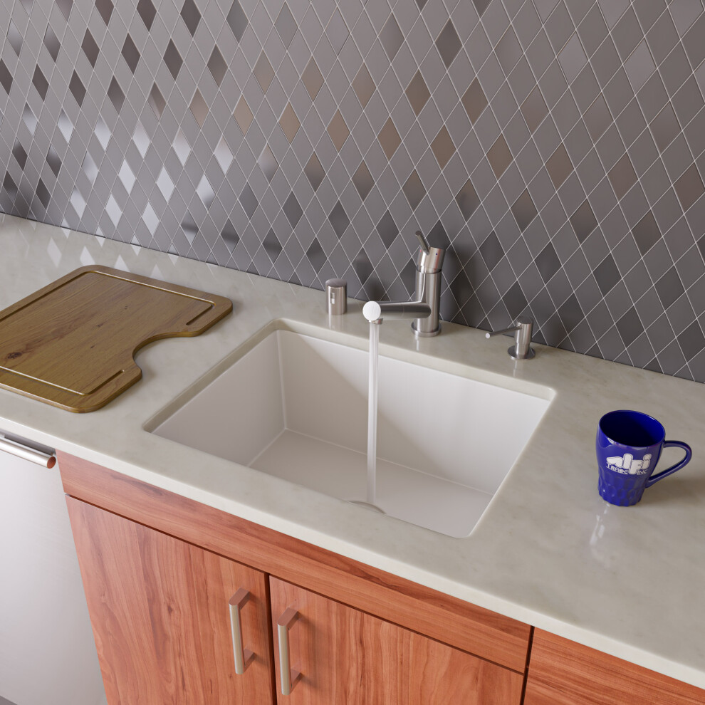 Photos - Kitchen Sink ALFI brand AB2420UM-W White 24 Undermount Single Bowl Granite Composite  White B00YP1UK0U