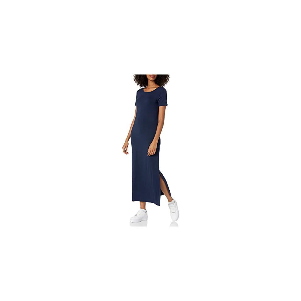 Amazon Essentials Womens Jersey Standard-Fit Short-Sleeve Crewneck Side Slit Maxi Dress (Previously Daily Ritual) Navy Small