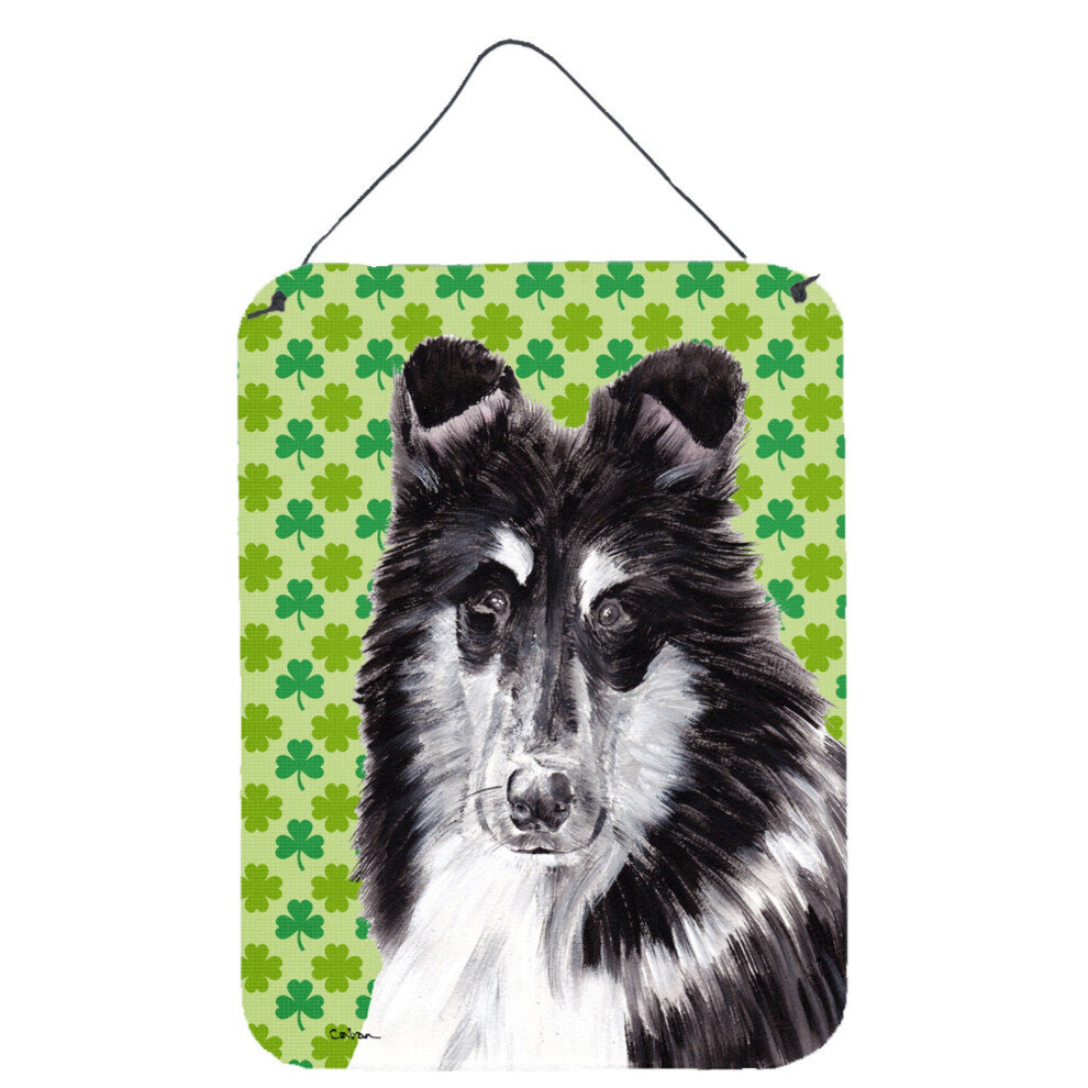 ""Caroline's Treasures Collie Tr Fle Porte-Bonheur En Noir Et Blanc Pour La Saint-Patrick, Impressions Murales Ou De Porte, 40,6 X 30,5 Cm-image