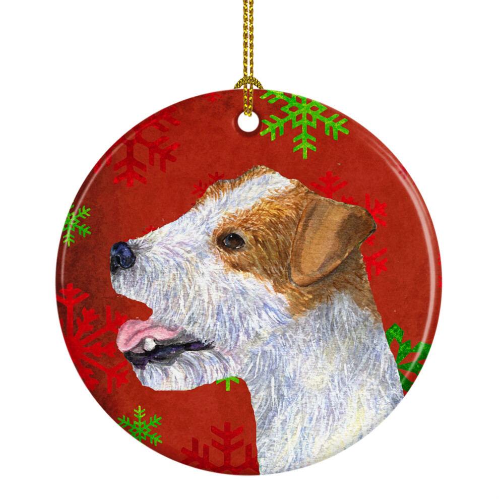 ""Caroline's Treasures SS4711-CO1 Jack Russell Terrier Flocons De Neige Rouges Ornement De No L En C Ramique Multicolore""-image