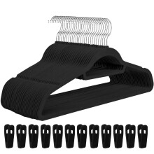 (Black, 20 Hangers & 12 Clips) Panzy Home Velvet Hanger with Finger Clips| Non-Slip Hangers with Velvet Clips, Tie Bar and 360 Hook,Durable & Sturdy Space Saving wardrobe Organisers