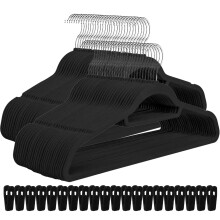 (Black, 50 Hangers & 24 Clips) Panzy Home Velvet Hanger with Finger Clips| Non-Slip Hangers with Velvet Clips, Tie Bar and 360 Hook,Durable & Sturdy Space Saving wardrobe Organisers